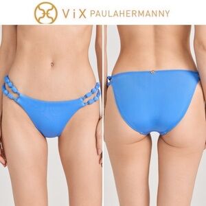 Vix Blue Solid Atena Detail Bikini Bottom sz M 128$